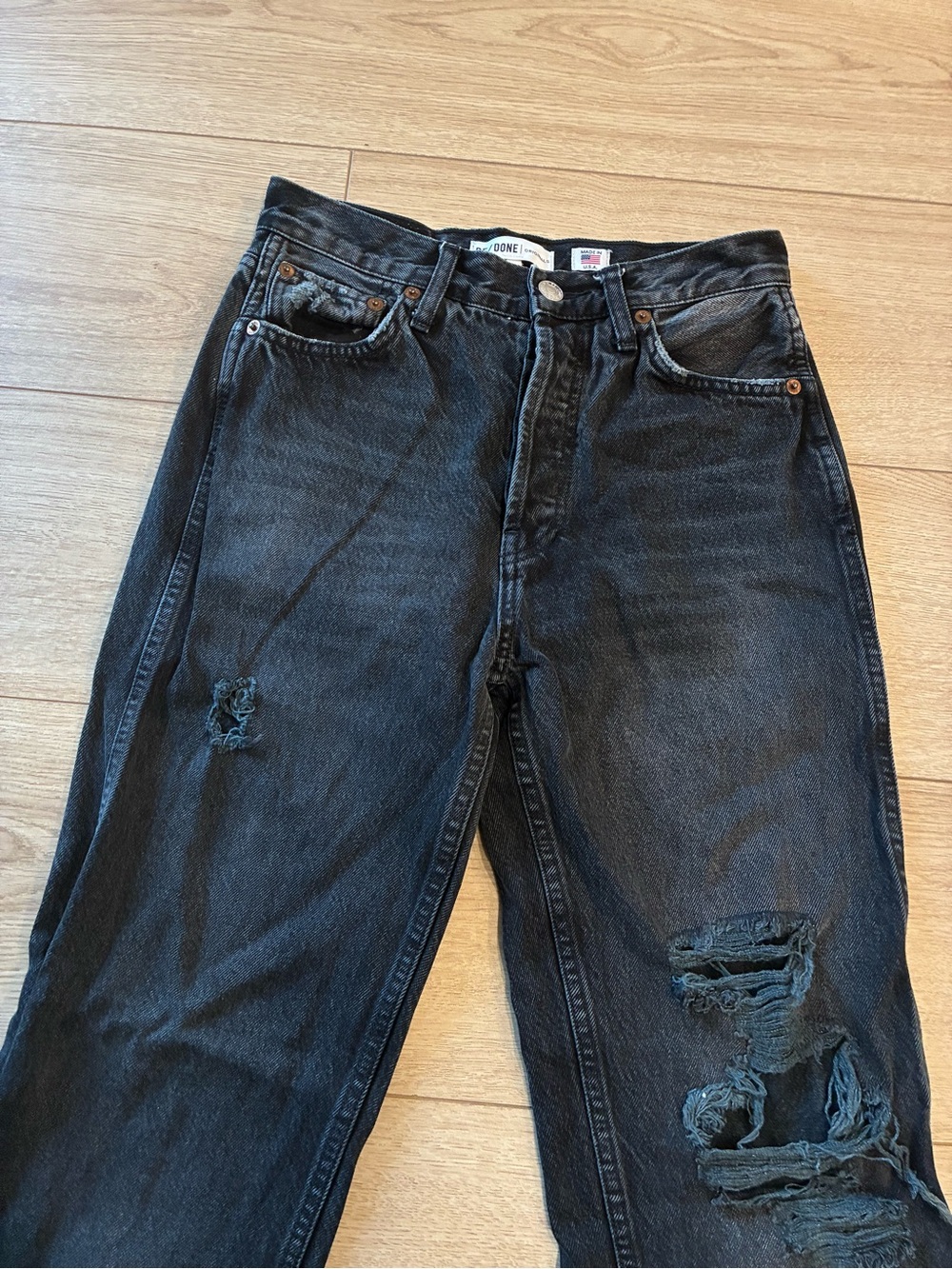 RE/DONE Women’s High Rise Loose Straight Jean Worn In Black Wash Size 25